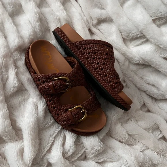 Sam Edelman, Reid, Cognac Woven Double Buckle Platform Sandals - Picture 9 of 9